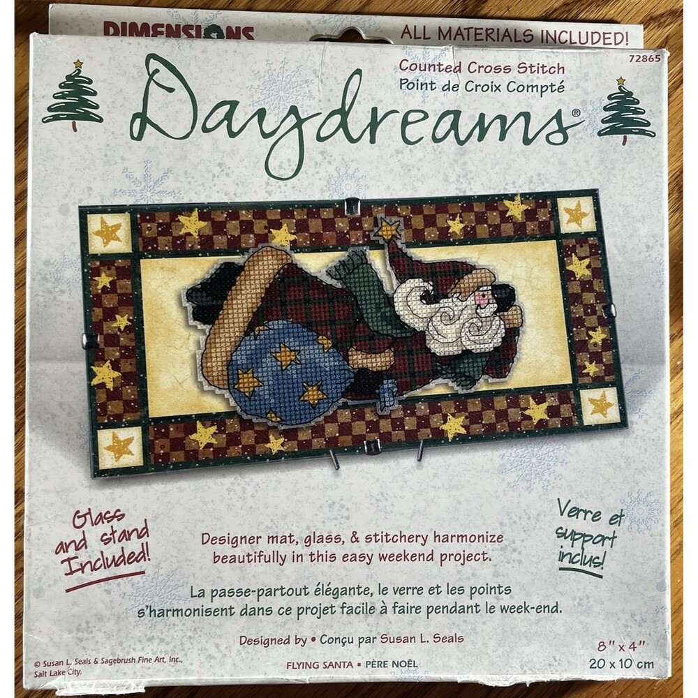 Dimensions Daydreams 72756 Counted Cross Stitch Kit Under Glass Flying Santa